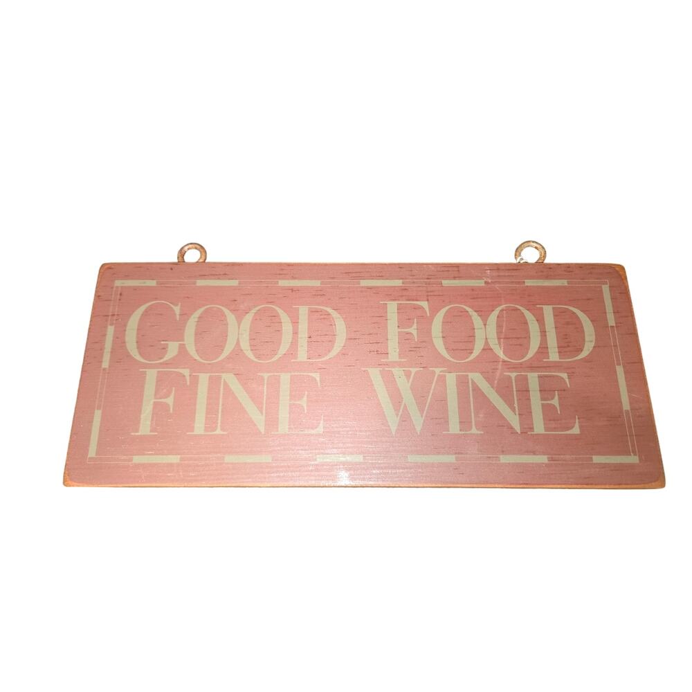 "Good Food Fine Wine" Rustic Dark Purple Distressed Wood Plaque Sign